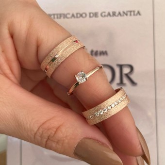 Alianças em Prata 950 - Maya - 6mm - com Banho de Ouro Rose - Solitário Tradicional