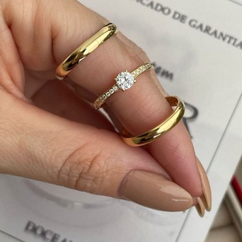 Alianças em Prata 950 - Aurora -  3mm - com Banho de ouro 18K - Solitário Elegance