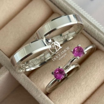 Alianças em Prata 950 - Lume - 4mm - Solitário Tradicional 
