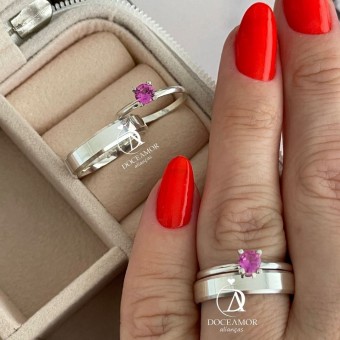 Alianças em Prata 950 - Lume - 4mm - Solitário Tradicional 