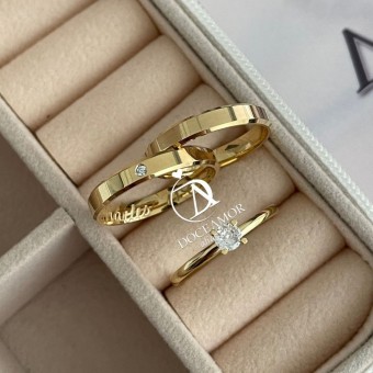 Alianças em Prata 950 - Lume - 3mm com Banho de Ouro 18K - Solitário Tradicional