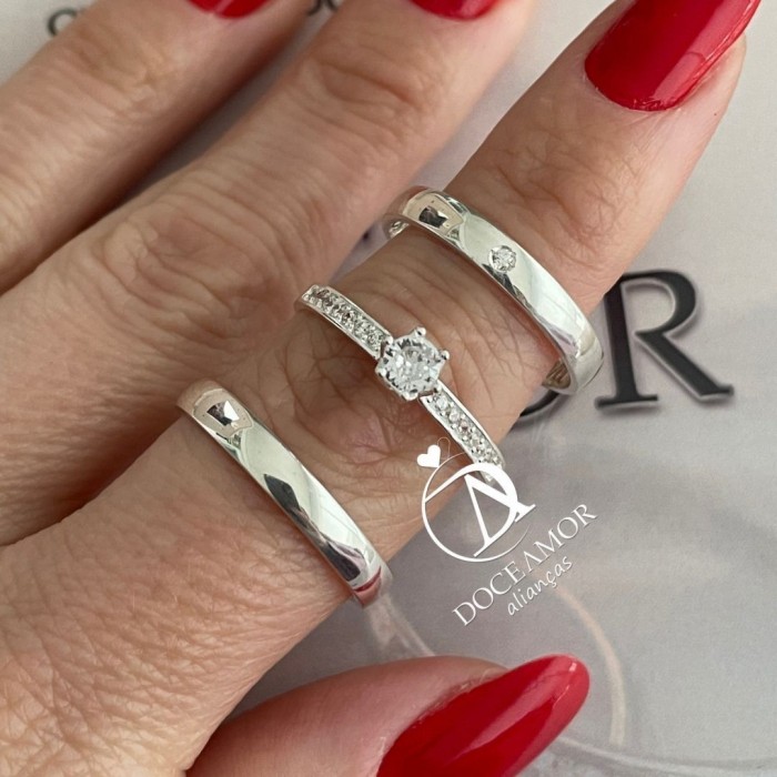 Alianças em Prata 950 - Aurora -  3mm - Solitário Elegance