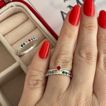 Alianças em Prata 950 - Lívia Colorida  - 2mm - Solitário Tradicional de Brinde 