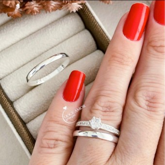 Alianças em Prata 950 - Aurora -  2mm - Solitário Elegance