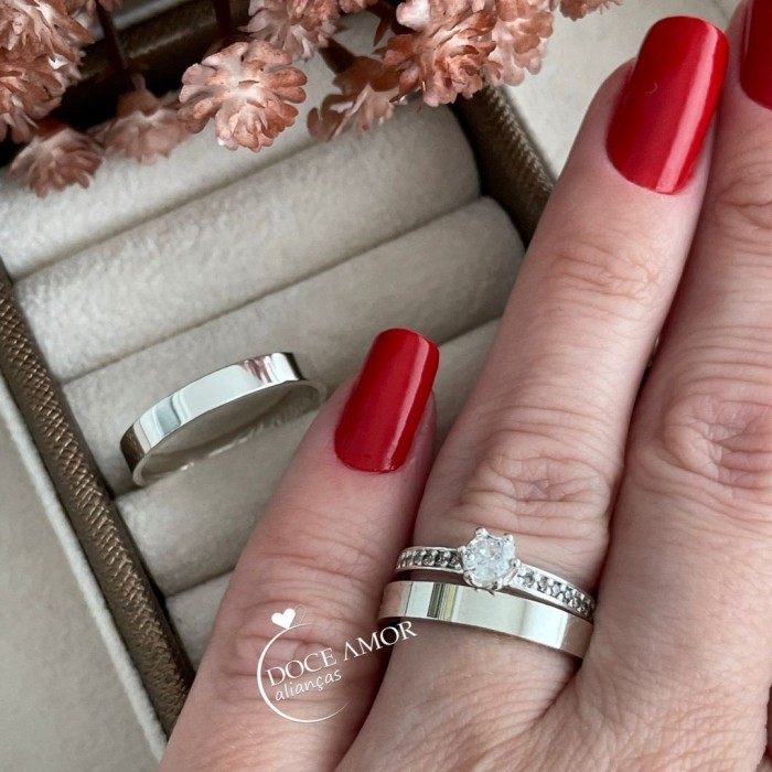 Alianças em Prata 950 - Selene - 3mm  - Solitário Ellegance