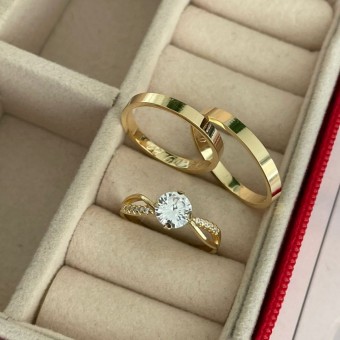 Alianças em Prata 950 - Selene -  2mm - com Banho de ouro 18K - Solitário Princes