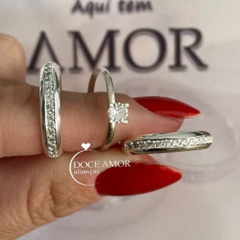 Alianças em Prata 950 - Aurora -  4mm - Solitário Tradicional
