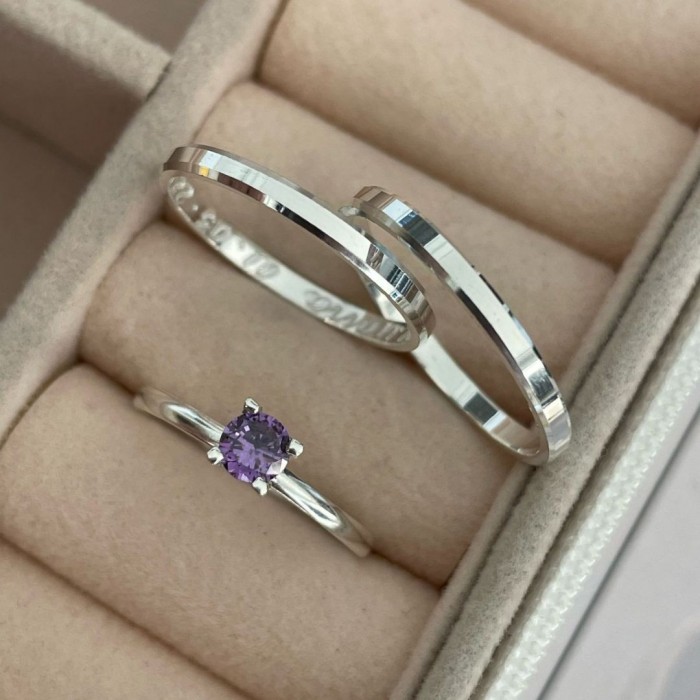 Alianças em Prata 950 - Lume - 2mm - Solitário Tradicional