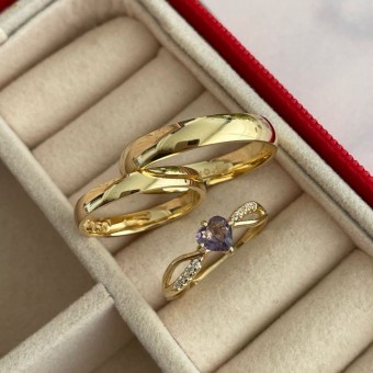 Alianças em Prata 950 - Aurora -  3mm - com Banho de ouro 18K - Solitário Princes