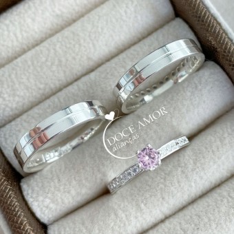 Alianças em Prata 950 - Estela - 4mm -  Solitário Elegance
