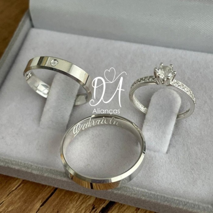 Alianças em Prata 950 - Lume - 4mm - Solitário Elegance