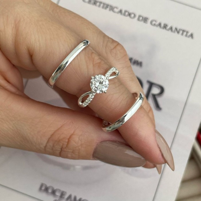 Alianças em Prata 950 - Aurora -  2mm - Solitário Princes