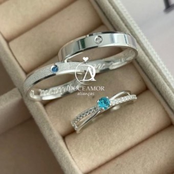 Alianças em Prata 950 - Lume -  3mm e 4mm - Solitário Princes