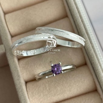 Alianças em Prata 950 - Zara - 2mm - Solitário Tradicional