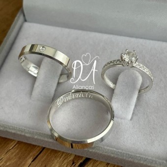 Alianças em Prata 950 - Lume - 4mm - Solitário Elegance