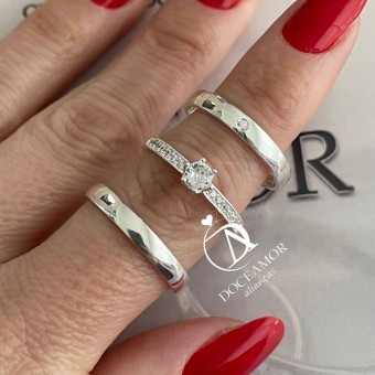 Alianças em Prata 950 - Aurora -  3mm - Solitário Elegance