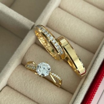 Alianças em Prata 950 - Lume - 3mm com Banho de Ouro 18K - Solitário Princes