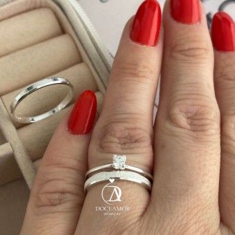 Alianças em Prata 950 - Lume -  2mm - Solitário Tradicional