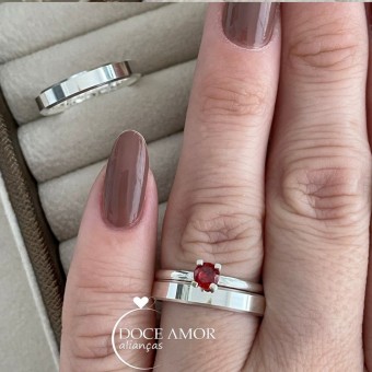 Alianças em Prata 950 - Lume -  3mm - Solitário Tradicional