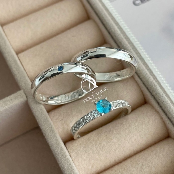 Alianças em Prata 950 - Aurora -  3mm - Solitário Elegance
