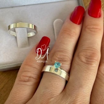 Alianças em Prata 950 - Selene - 3mm -  Solitário Tradicional de Brinde