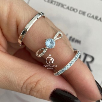Alianças em Prata 950 - Lume - 2mm - com pedras - Solitário Princes