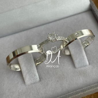 Alianças em Prata 950 - Lume - 4mm - Solitário Elegance