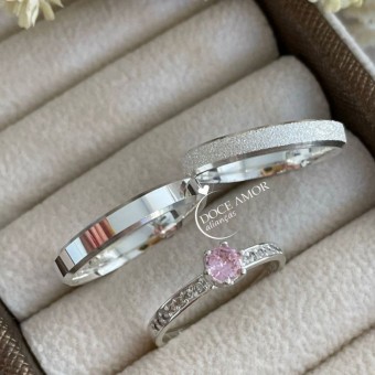 Alianças em Prata 950 - Lume -  3mm - Solitário Elegance
