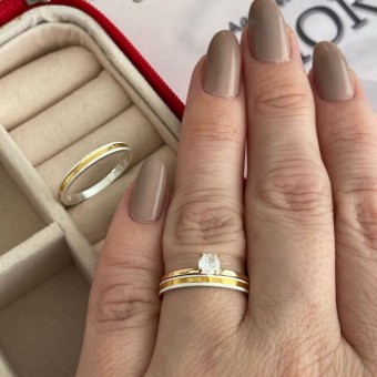 Alianças em Prata 950 - Maya - 2mm - com Filetes Banhados no Ouro 18K - Solitário Tradicional