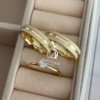 Alianças em Prata 950 - Maya - 4mm - com Banho de Ouro 18k  - Solitário Tradicional