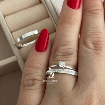 Alianças em Prata 950 - Selene - 2mm  - Solitário Tradicional
