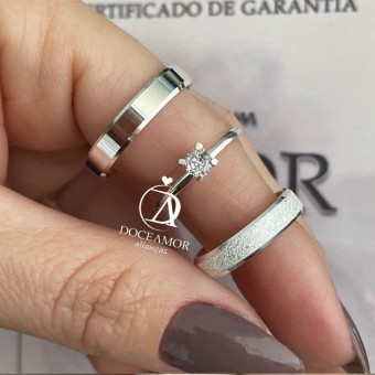 Alianças em Prata 950 - Lume - 4mm - Solitário Tradicional 