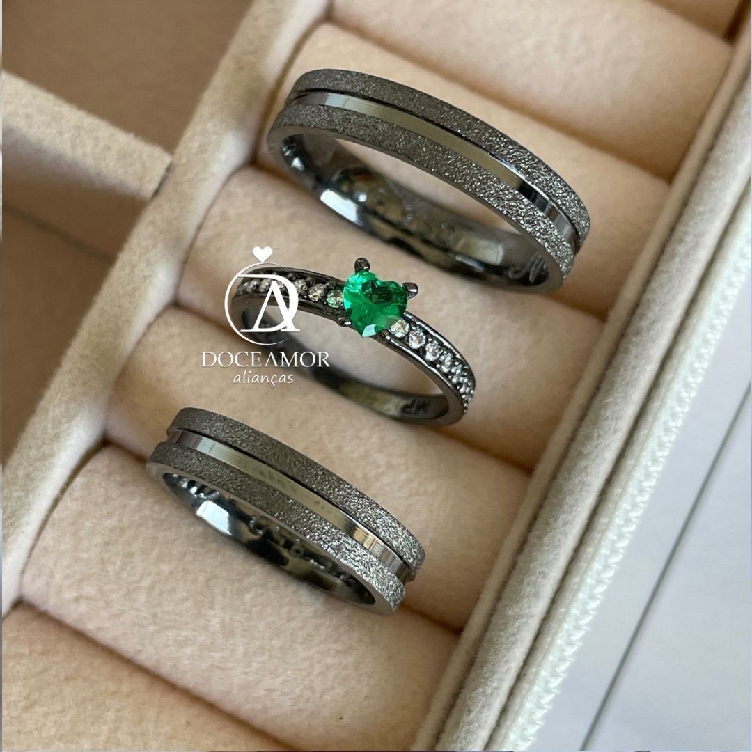 Alianças em Prata 950 - Maya - 4mm - com Banho de Ródio negro - Solitário Elegance